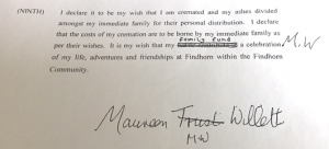 Mo's final Testament signed Maureen Trust Willett
