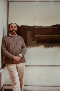 Haydn Stubbing painting murals in Universal Hall auditorium photo Findhorn Foundation