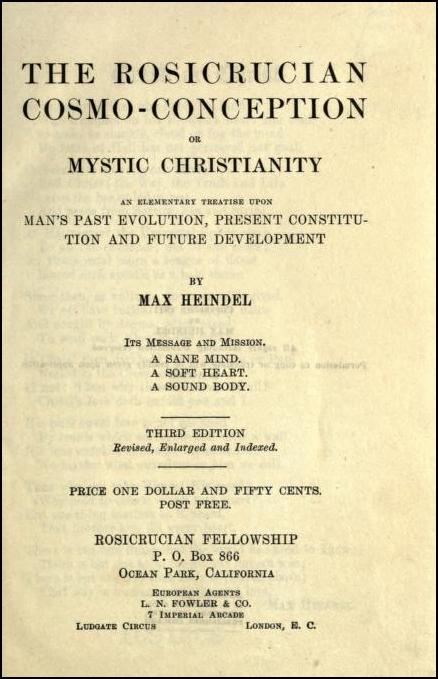Front page, The Rosicrucian Cosmo-Conception, Max Heindel, 1909