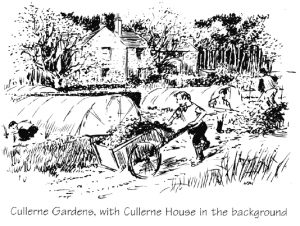 Cullerne Gardens, with Cullerne House in the background drawing by Harley Miller for Sights&Insights