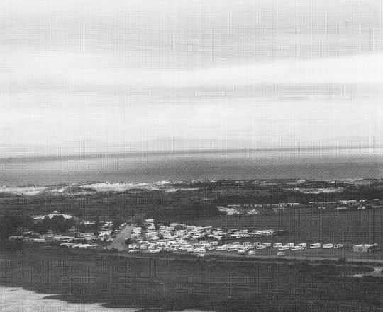 Findhorn Bay Caravan Park aerial view 1980 photo Findhorn Foundation