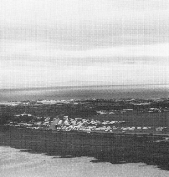 Findhorn Bay Caravan Park aerial view 1980 photo Findhorn Foundation