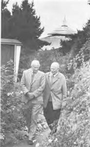 Peter walking in a garden