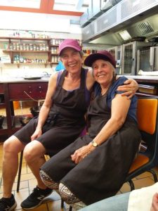 Cooking in Cluny kitchen - Cally and Sharon photo Cornelia Featherstone