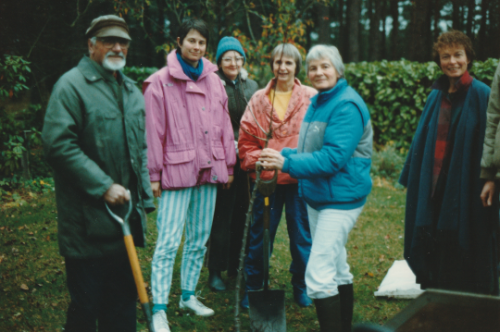 Planting cherry tree at Cullerne 11-87 Fred Barton, Bodil Mertz, Judith Bone photo Lynn Barton